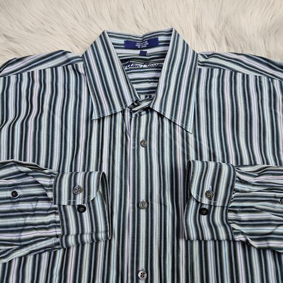 🦃 Mens Alan Flusser Cotton Casual Button Down Top Size Xl Multicolor Striped - Picture 9 of 11